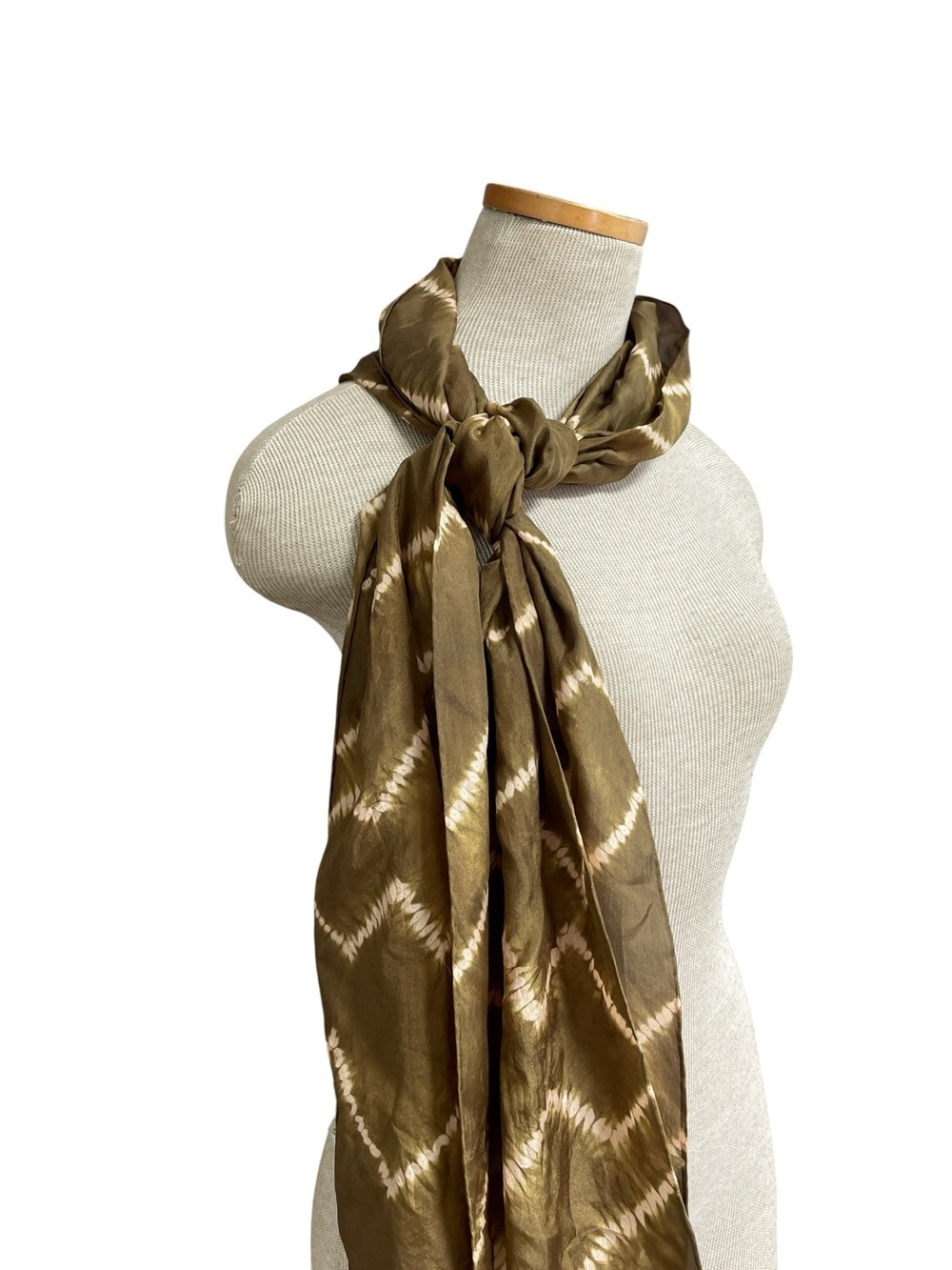 Eileen Fisher Olive Green Cream Tie-Dye Silk Scarf Japan